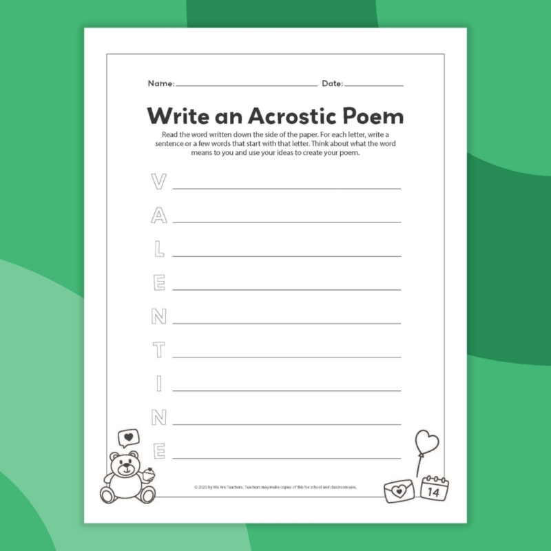 Acrostic Poem Template an image of one printable acrostic poem template