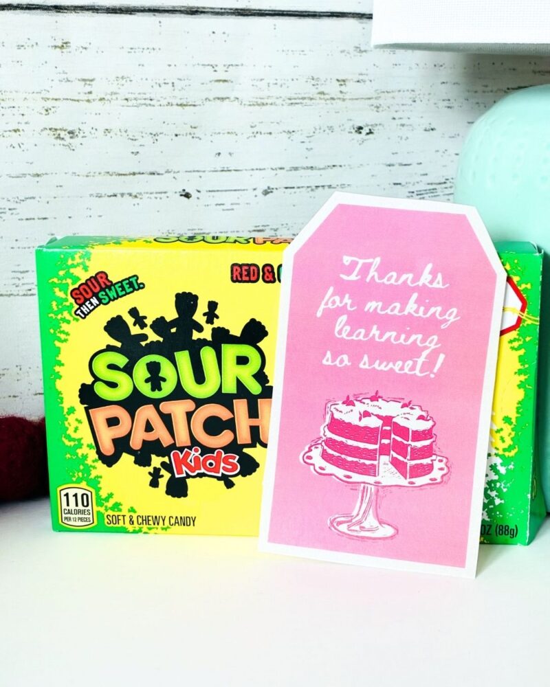 an image of a teacher gift with a gift tag for teachers printable: a box of candy