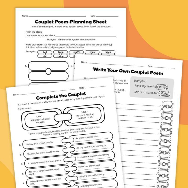 Poetry Worksheet Bundle an image of three different poetry worksheet examples