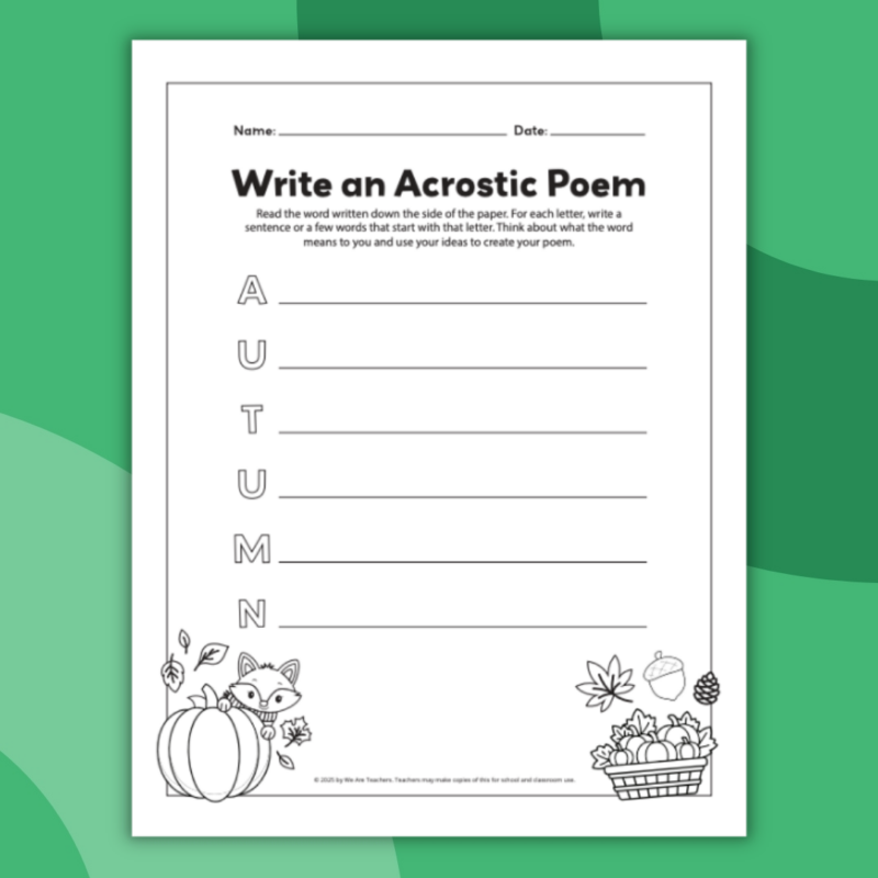 Acrostic Poem Template an image of one printable acrostic poem template