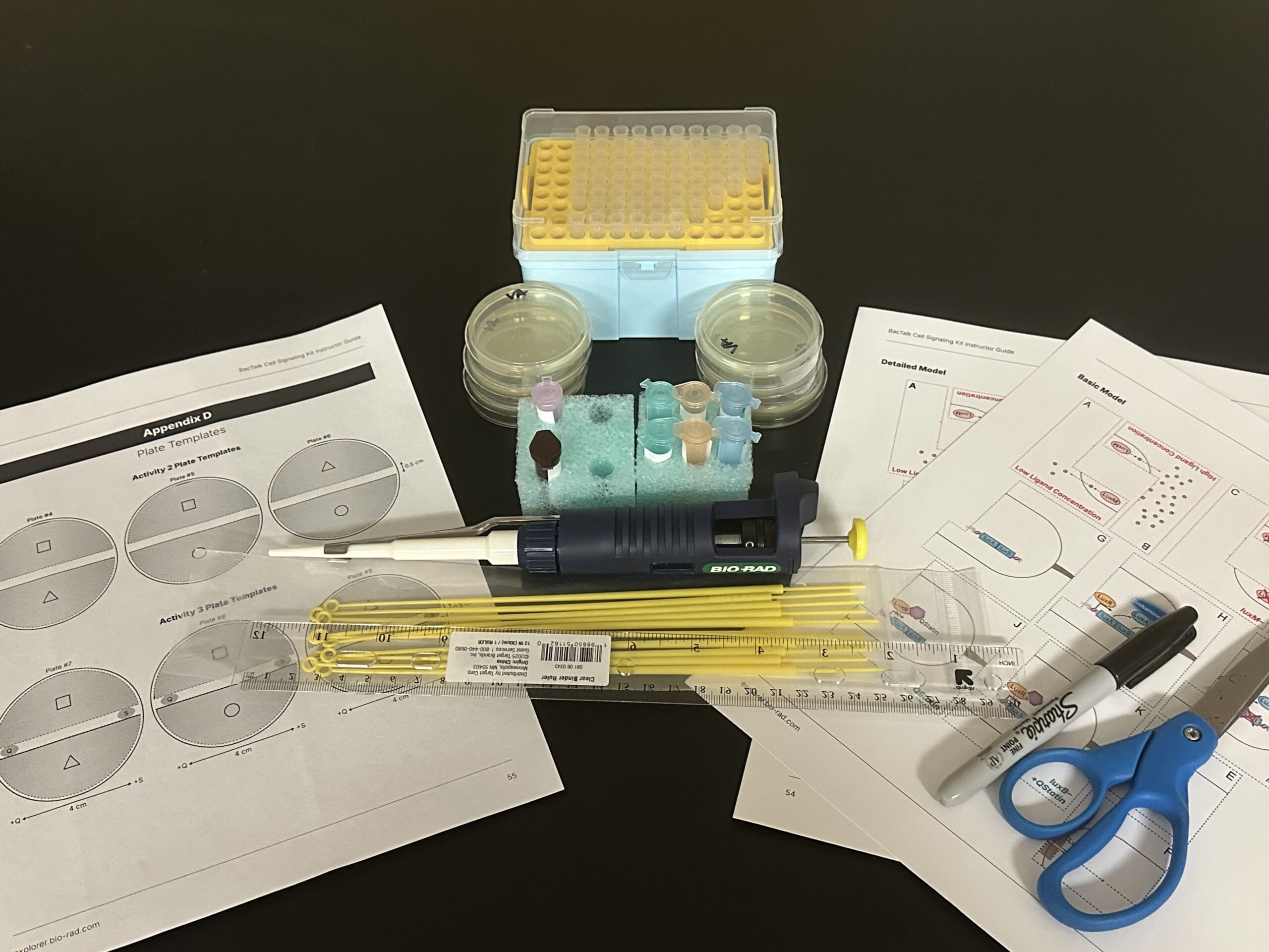 Image of the components of the Bio-Rad BacTalk Cell Signaling Kit