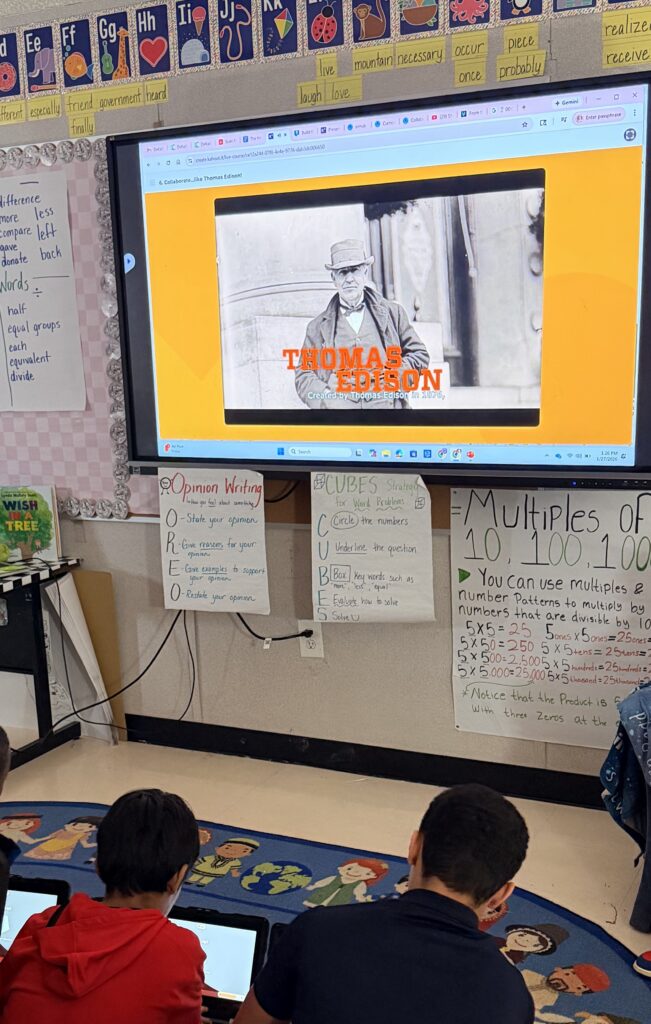 Kahoot 1 Students learning about Thomas Edison in the classroom as part of The Henry Ford inHub Model i curriculum.