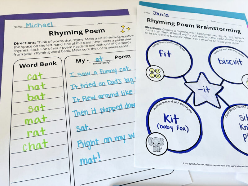 an image of two rhyming poetry worksheets