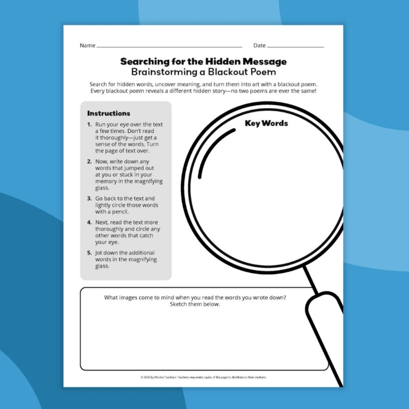 an image of one printable example of a blackout poetry template