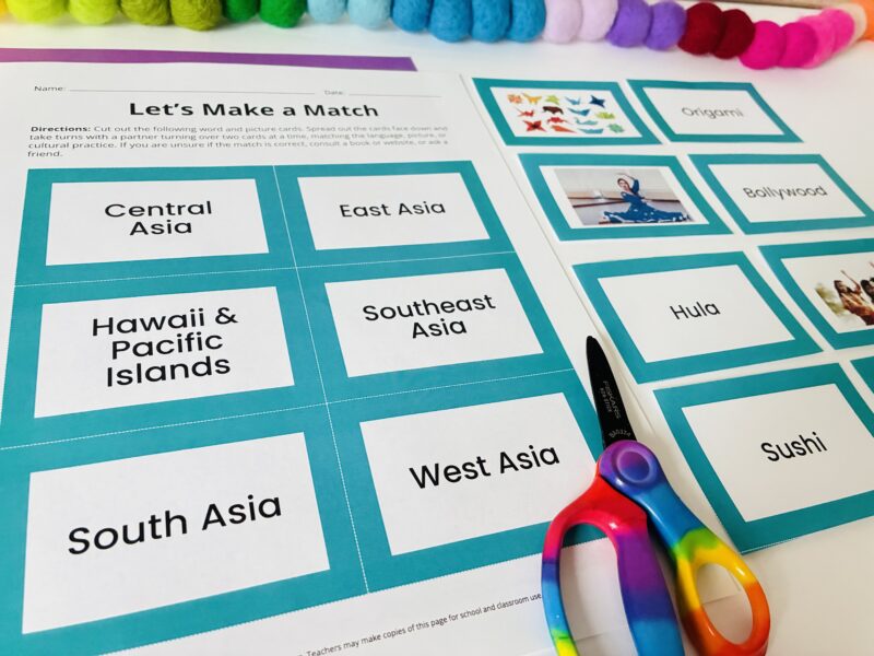 AAPI Heritage Month Worksheets an image of AAPI Heritage Month printable cards to play let's make a match