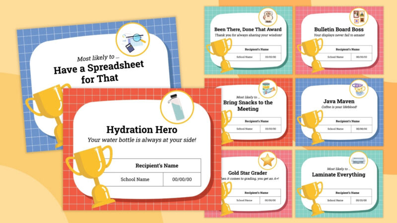 an image of various printable teacher awards